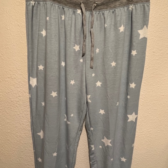 Splendid Lounge Jogger Pajama Pants Stars Light Blue/Gray Cuffed Drawstring Size - Picture 6 of 7